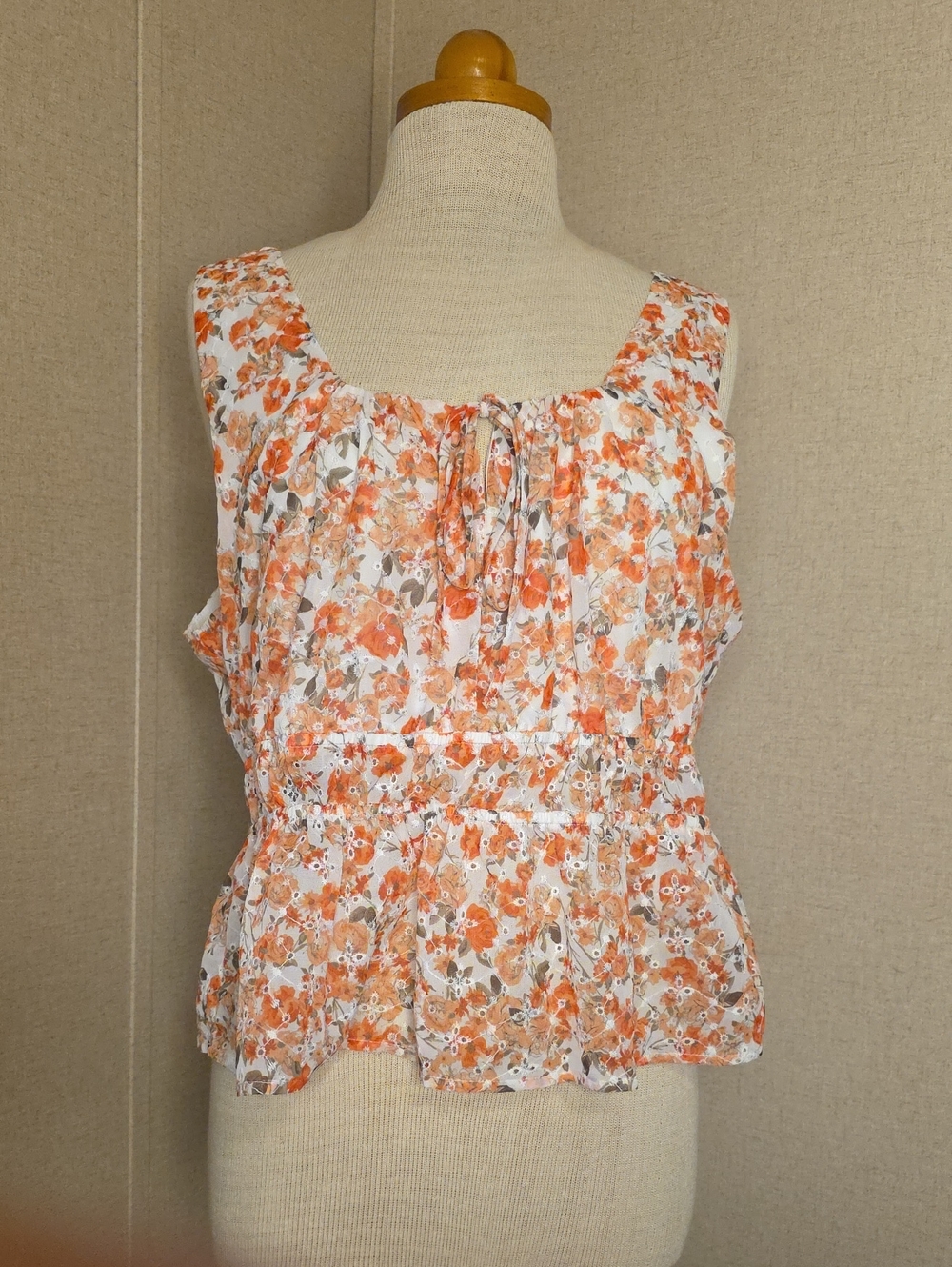 Versona Orange Floral Sleeveless Peplum Camisole
